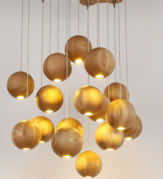Nordic Solid Wood Ball Chandelier – Living & Dining Room Lamp