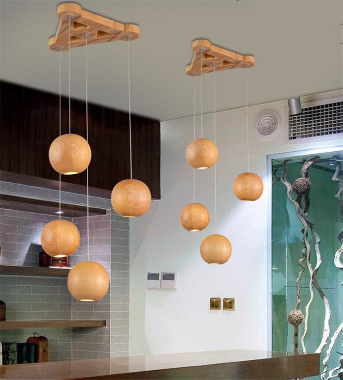 Nordic Solid Wood Ball Chandelier – Living & Dining Room Lamp