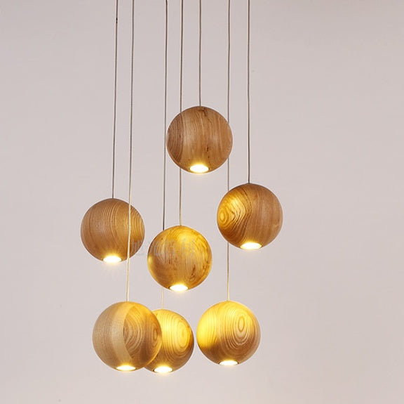 Nordic Solid Wood Ball Chandelier – Living & Dining Room Lamp